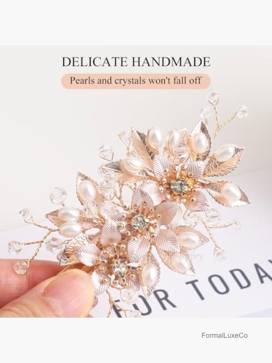 Floral Pearl Crystal Alligator Hair Clip Rhinestone Bobby Pins Bridal Set of 3 main image 5